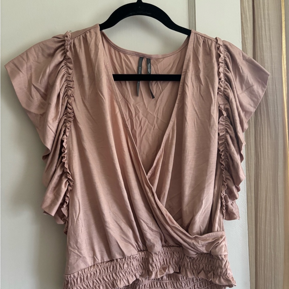 Anthropologie Blush Ruffle Sleeve Blouse